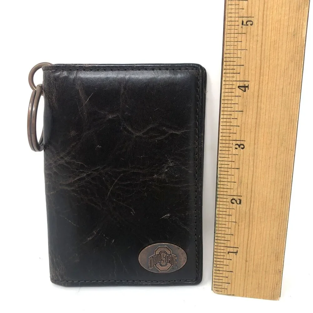 Fossil Ohio State Leather Wallet Keychain Credit Card ID Brown Folding Flip